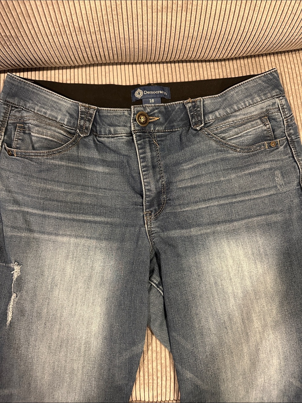 Democracy Blue Cropped Ankle Jeans with Light Whiskering